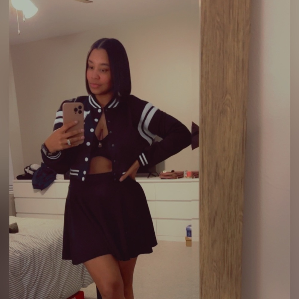 Black Varsity Jacket and Skirt Set